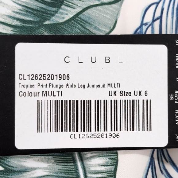 Club L Women's Summer Haze Tropical Print Plunge Wide Leg Jumpsuit - 2 - Picture 9 of 9